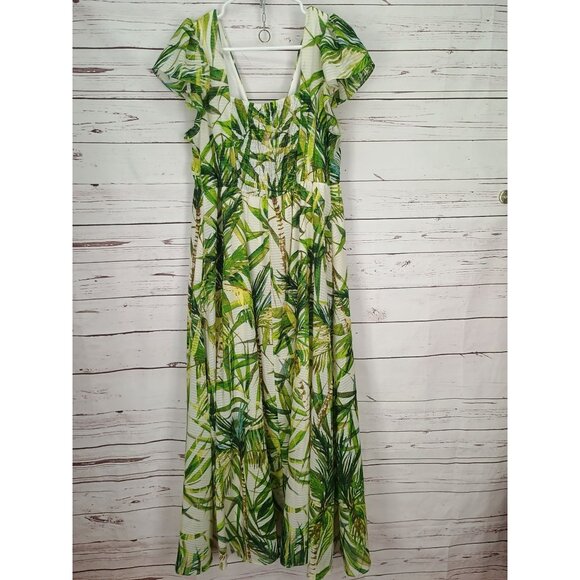 TAYLOR Green Floral Maxi Summer Dress with Flutter Sleeves Size 14 - Picture 2 of 6
